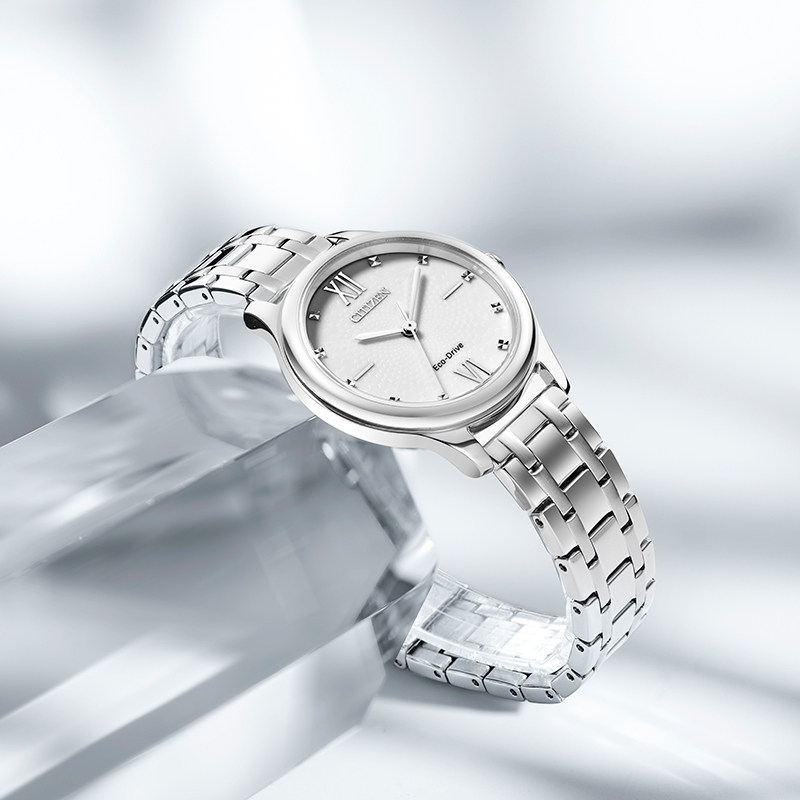 [New Year's Gift] Citizen official store Fashionable and Simple Light Kinetic Energy Watch with Ripple Pattern Dial for Women Em0500