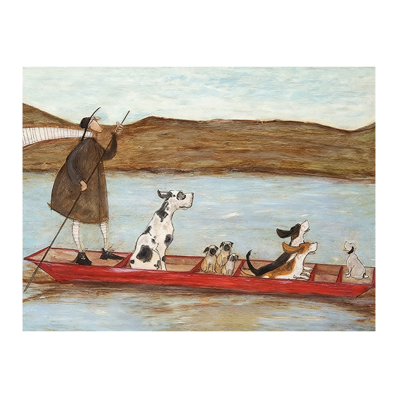 [Painting Core] Niche Art Oil Canvas Figure Sailboat Puppy Decorative Painting Living Room Background Wall Hanging Painting Core