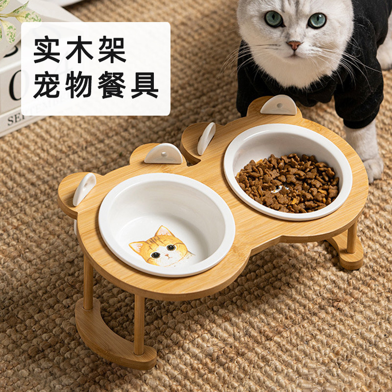Cat Bowl Ceramic Protection Cervical Spine Prevention Double Bowl Capacity Capacity Bowl Pet Bowl Pet Bowl Bowl