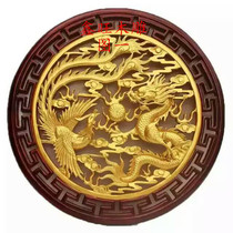 Dongyang wood carving dragon and phoenix round pendant living room wall hanging Chinese home antique craft jewelry solid wood hanging screen