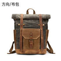 New waterproof backpack oil wax travel mens backpack retro crazy Horse leather canvas bag tide bag