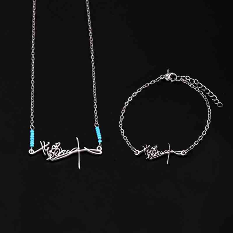 Ju Jingyi Signature Necklace Bracelet [Stainless Steel Material] Blue Beaded Support Accessory, Versatile and Elegant, Birthday Gift