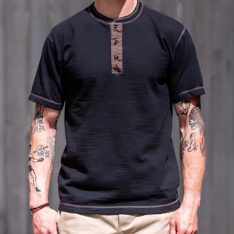 Limited Edition with Free Shipping! Buzz Rickson's Coarse Yarn Slub Cotton Tubular Knit Henry Collar Short-Sleeve Tee! Limited Edition with Free Shipping! Buzz Rickson's Coarse Yarn Slub Cotton Tubular Knit Henry Collar Short-Sleeve Tee!