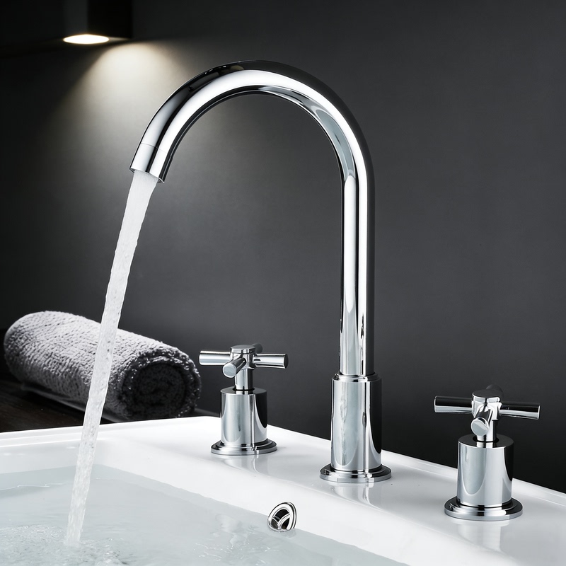 Copper Double-Handle Three-Hole Faucet, Separate Basin Faucet, Washbasin Dual-Handle Switch Faucet, Dual-Control Rotatable