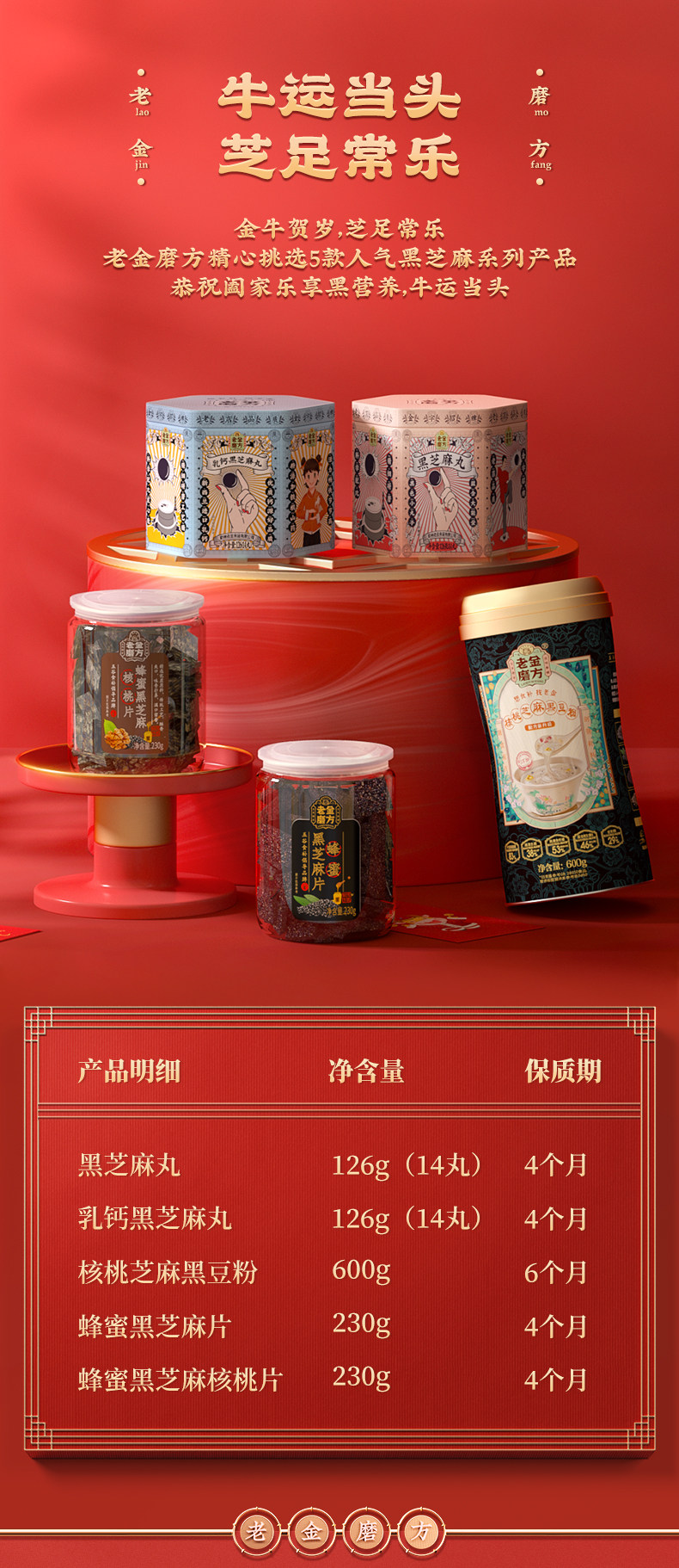 老金磨方 春节限定芝足常乐礼盒 1312g 天猫优惠券折后￥99包邮（￥189-90）