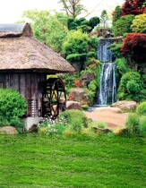 New live video photography photography anchor background cloth waterfall landscape landscape Thatched house spring 3d375