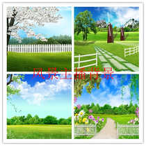 Shake sound fast hand net red video segment anchor live background cloth Spring scenery Grass landscape landscape 3D stereo