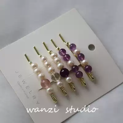 Handmade freshwater pearl hairclip natural crystal side clip Net red retro French clip ins simple