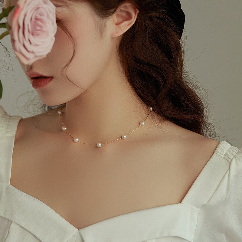 Sweet temperament natural freshwater pearls full of stars necklace American 14K - packed gold - knife chain high - sensibility gift