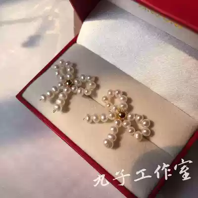 Handmade Bow Natural Pearl 14K Gold 925 Silver Needle Ear Needle Anxity Sweet Korean Earrings