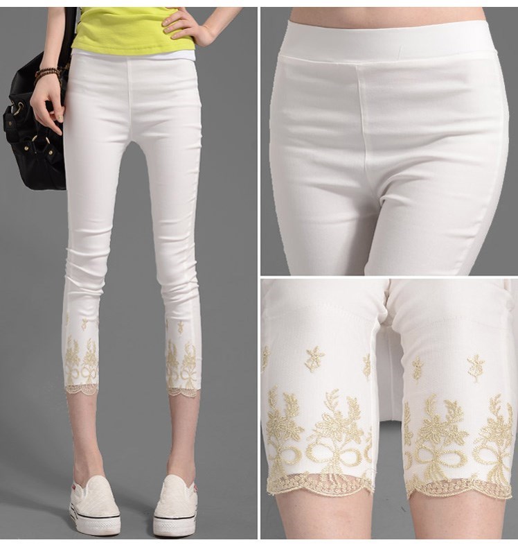 Special fat plus size women's clothing fat mm200 pounds summer elastic wear thin high waist 7 seven-point inner pants 24 