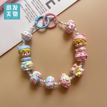Bubble Mart cute mobile phone chain heavy industry hand-painted beads double doll doll pendant key chain bag pendant gift