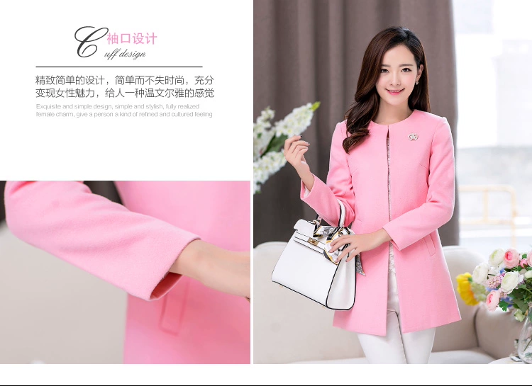 2018 mùa thu mới collarless len coat Slim mỏng kích thước lớn phụ nữ của phụ nữ phần dài áo len thủy triều áo khoác nữ hàn quốc