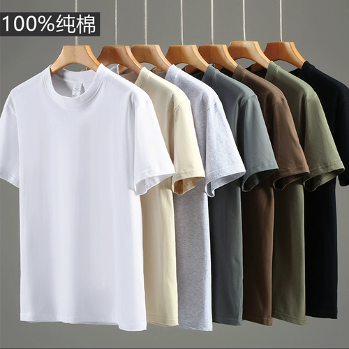 Хлопковая однотонная футболка с коротким рукавом с круглым воротником, 200 грамм, городской стиль