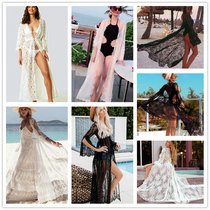 Extended lace beach skirt Bikini cardigan Swimsuit outside the holiday sunscreen beach coat wrap skirt draped yarn