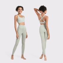 lulu yoga suit suit shockproof high strength beautiful back sports underwear Hip tight outer wear yoga pants two-piece set
