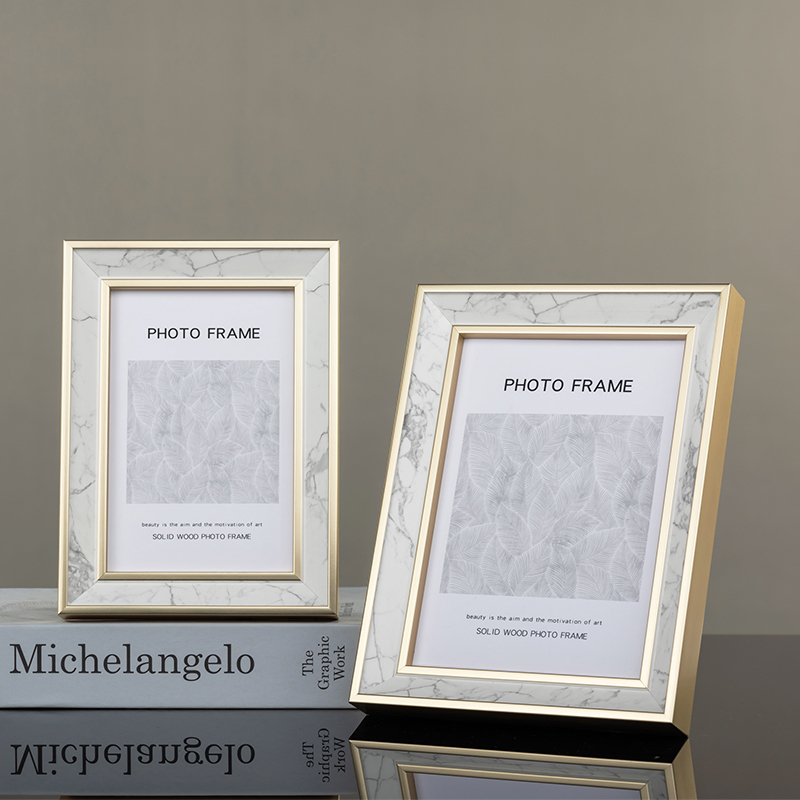 Simple Marble Texture Gold-Edged Solid Wood Photo Frame Model Room Rectangular Wedding Photo Frame Display Stand Texture Simple Marble Texture Gold-Edged Solid Wood Photo Frame Model Room Rectangular Wedding Photo Frame Display Stand Texture