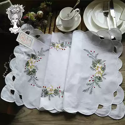 Foreign trade exports to Europe and the United States original single white pure cotton small green flower tablecloth placemat decorative towel 3 size clearance