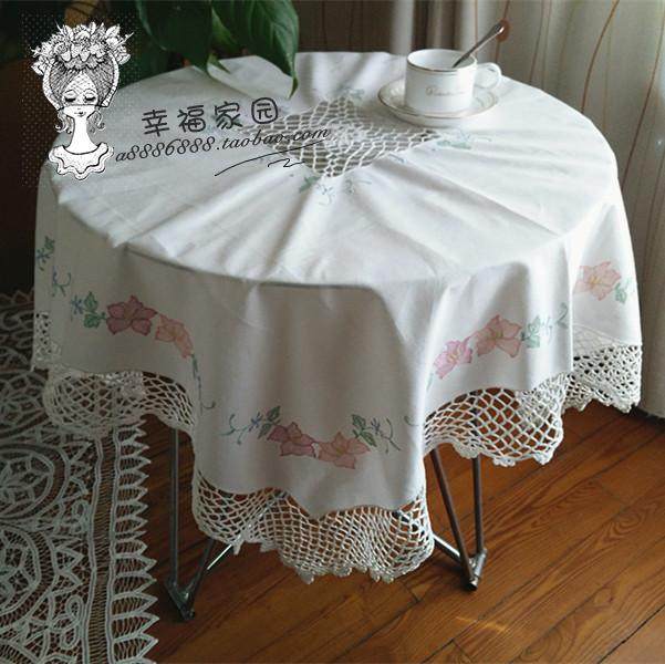 Foreign trade Export original single white color embroidered pure cotton handmade hooking side table cloth cover towels 100 * 100 cm