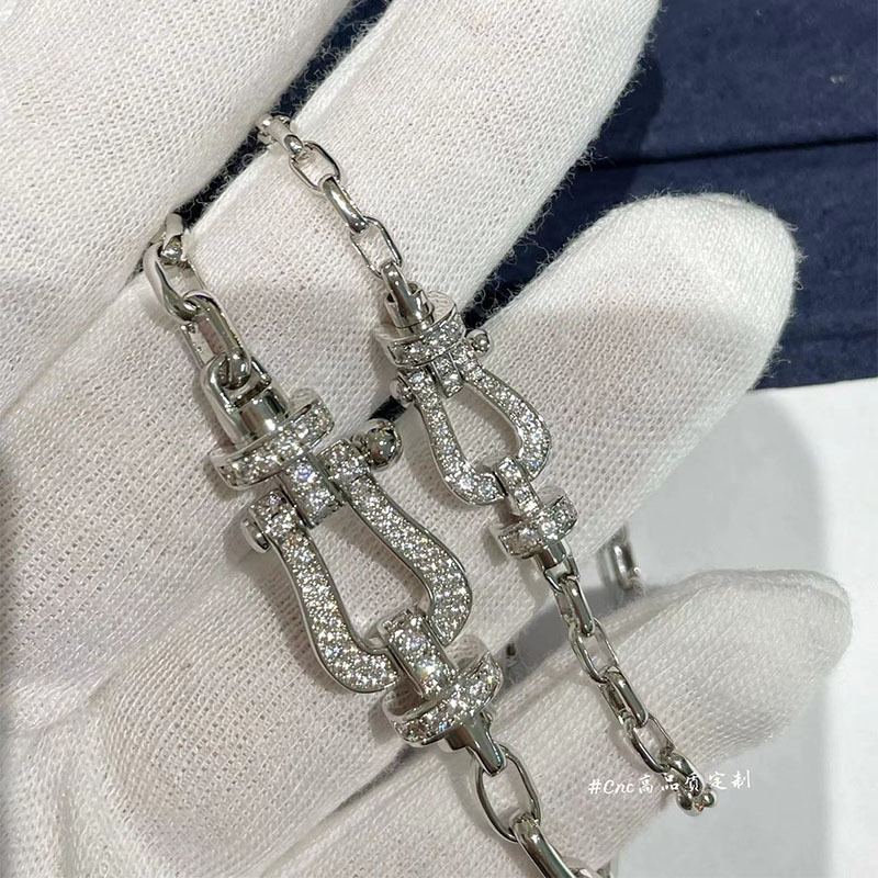 Bracelet with Horseshoe Clasp, 18K Nautical Clasp, Full/Half Diamond Figure-Eight Clasp, Platinum U Chain, Various Sizes, High-End Version, Couple's Bracelet