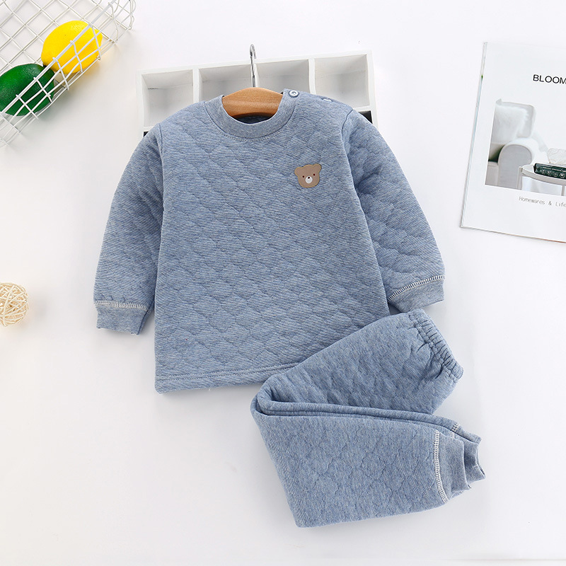 Child Triple Fever Coat Autumn Winter New Baby Clip Cotton Thickened Boy Girl Pure Cotton Fever Sweater Pants