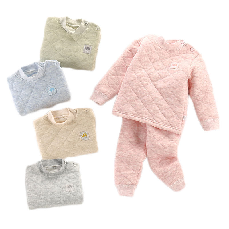 Children warm lingerie suit clip cotton pure cotton 1-6 year old baby triple warm thickened with cotton winter child clothing