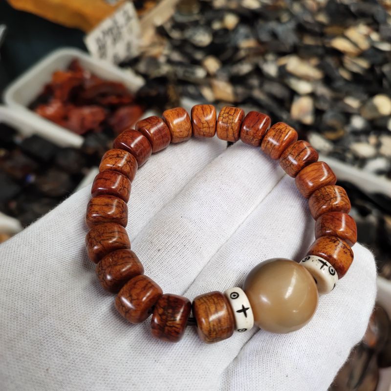 Natural Yak Bone Hand Strings Hidden Bull Bone Buddha Beads Candida Solid Text Playing Antique Corner Sculpting Men's Carry-on