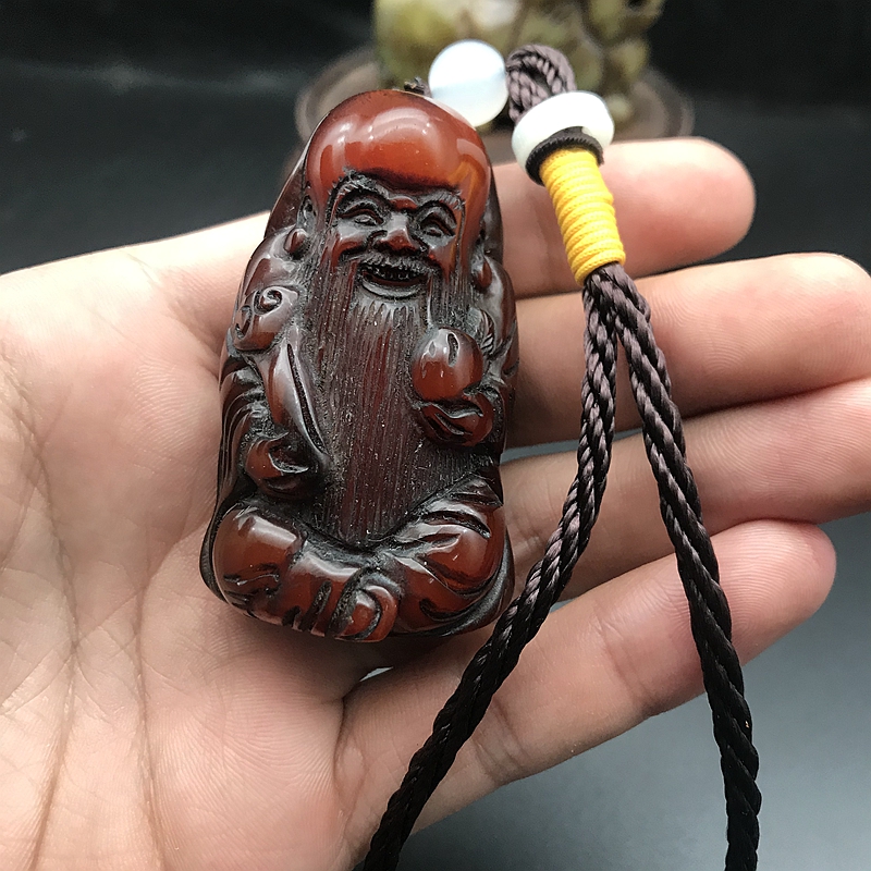 Yak horn pendant beckons the old man to hand handle piece carving pendant natural solid fortune horn carving man's carry