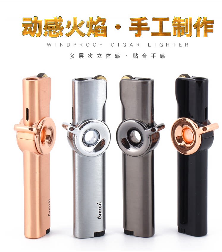 Shivering Creative Personality Wave Grinding Wheel Straight Punch Lighter Windproof Blue Flame Metal Small Female Man Inflatable Lighter