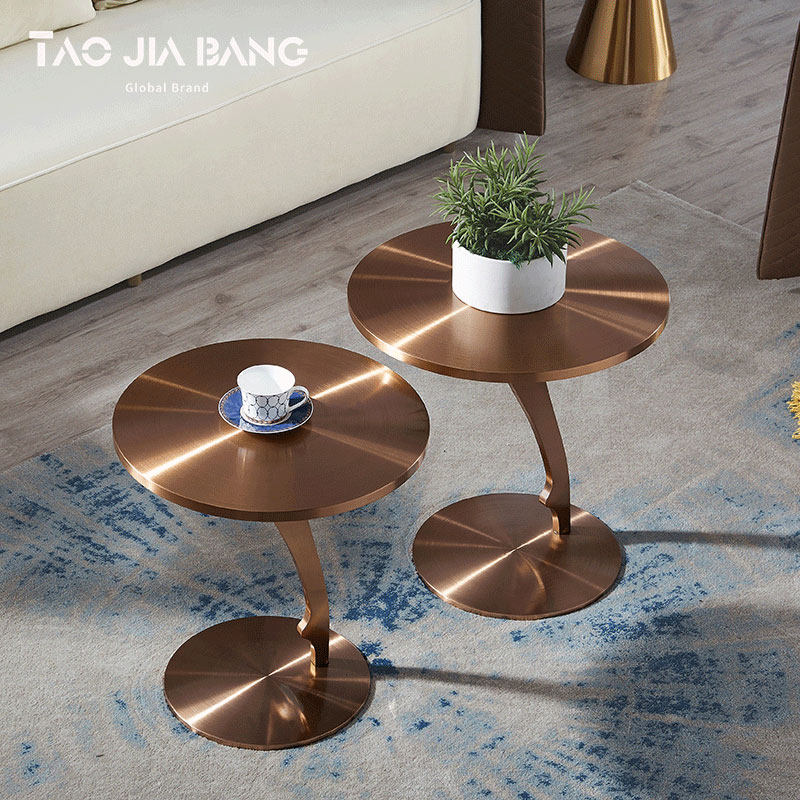 Light luxury stainless steel sofa coffee table small apartment household round combination side table simple modern set small coffee table