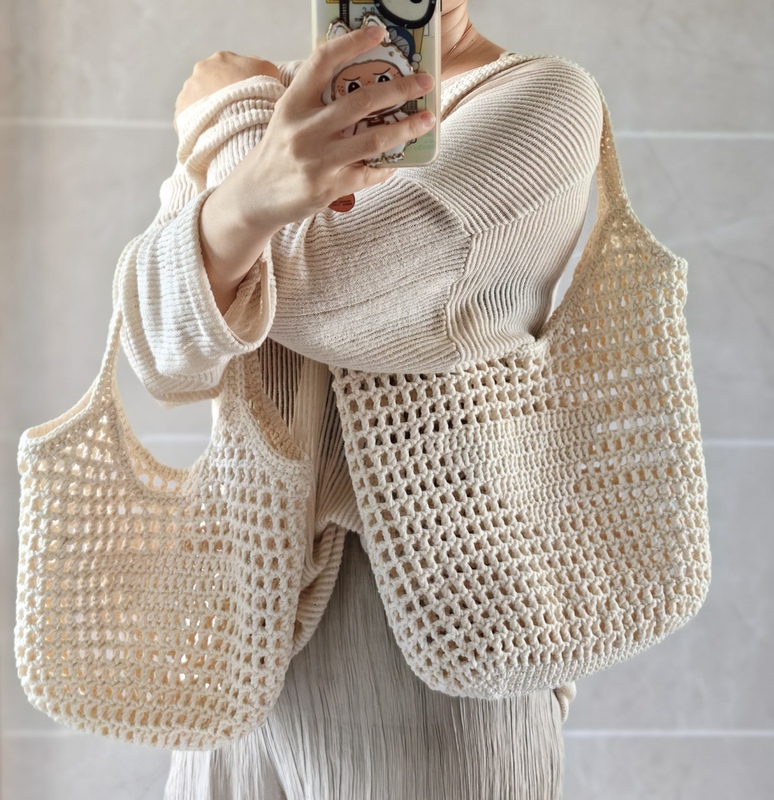 Prada-Style Handmade Crochet Niche Design Bag for Women, 2025 New Model, High-End Crochet Structured Shoulder Bag