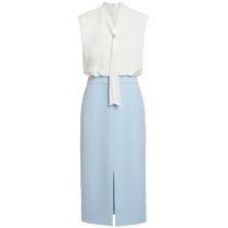 ELLASSAY 24 new summer texture blue acetate professional temperament exquisite high-waisted dress for women