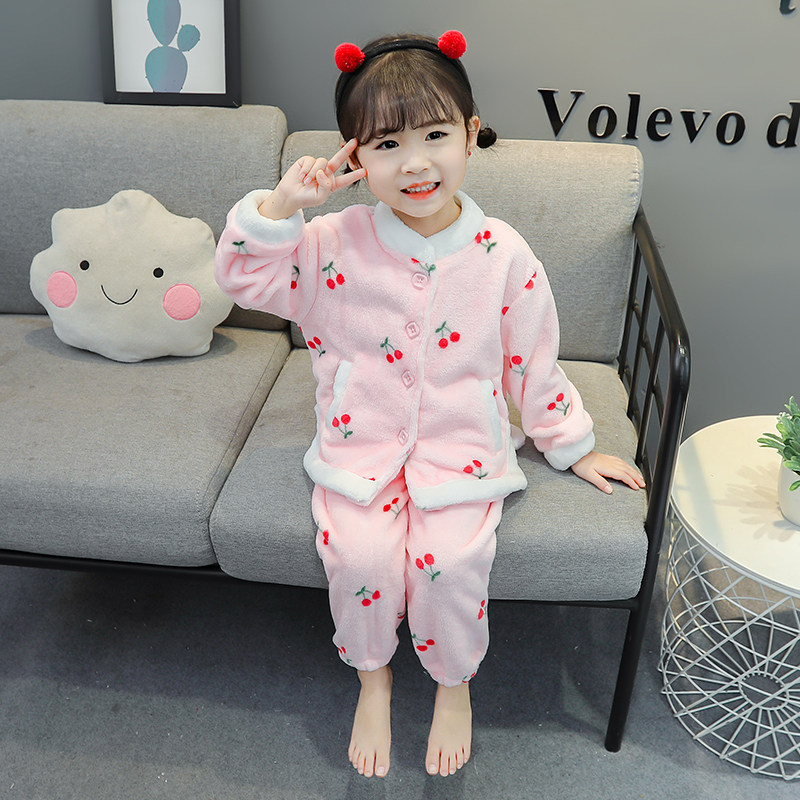 Girl Flannel Sleepwear Autumn Winter Plus Suede Female Baby Warm Coral Suede Thickened Winter Children's Home Clothing