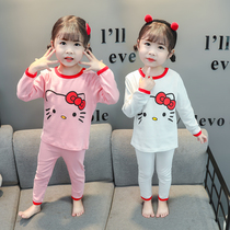 Girls pajamas set spring and autumn baby cotton belly warm home clothing children Korean version of long sleeve cotton sweater