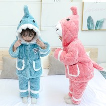 Childrens pyjamas triple laminated cotton girl boy winter thickened with flange suede coral suede baby ultra cute home clothes