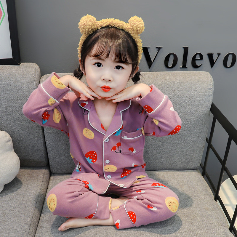 Girl Sleepwear Spring Autumn Season Children Pure Cotton Long Sleeve Cartoon Super Cute Girl Children's Baby Opener Home Suits Suit