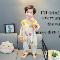 Baby Sleepwear Autumn Winter Girl Boy Coral Suede Children Conjoined Flannel Sumpsuit Flannel Sumpsuit Thickened Warm Sleeping Bag