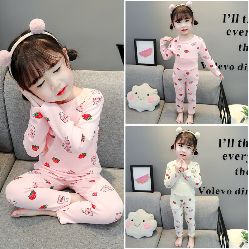 Girls pajamas spring and autumn pure cotton children's long-sleeved girls baby children's home clothes suit high waist heating clothes