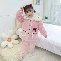 Childrens flannel pyjamas winter style Thickened Girl Triple laminated cotton suit Princess Baby Coral Suede Household Clothes