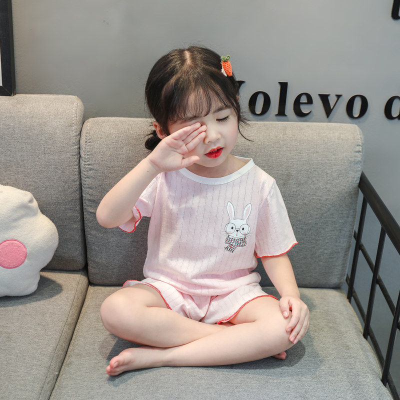 Girls' pajamas summer 1 pure cotton 2 thin sections 3 princess 4 years old children's home clothes suit short-sleeved female baby baby
