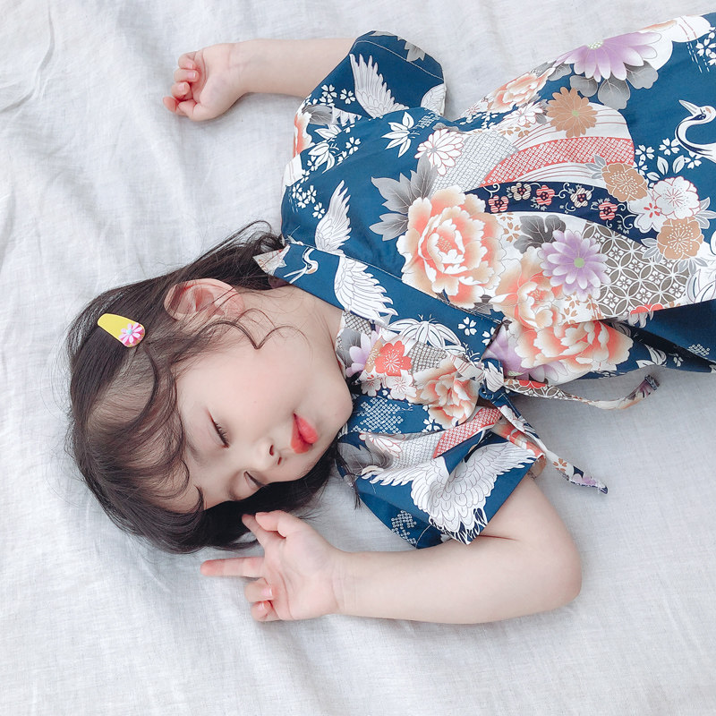Japanese children's pajamas Summer cotton cotton short sleeve thin suit Baby air conditioning clothes Girls summer home clothes Kimono