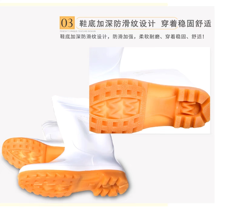 Đàn ông và phụ nữ giúp đỡ thấp trong ống cao ống thực phẩm màu trắng giày đi mưa chống trượt mưa giày dầu và nước chống axit giày cao su màu trắng