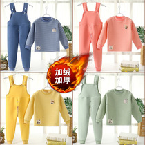 Boys Little girls Baby infant children bib suit Open pants Thermal underwear plus velvet thick autumn and winter