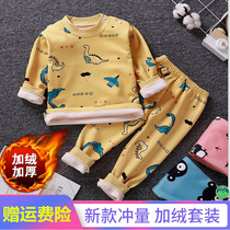Children boys and girls baby thermal underwear set autumn and winter plus velvet thickening 0-1-3-5 years old 4 baby 2 pajamas 6