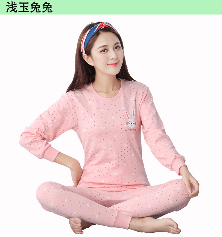 Cô gái trong trẻ lớn Qiuyi Qiuku phù hợp với cotton Cô gái học sinh trung học cơ sở 100% cotton mỏng phần áo len ấm áp bộ pijama