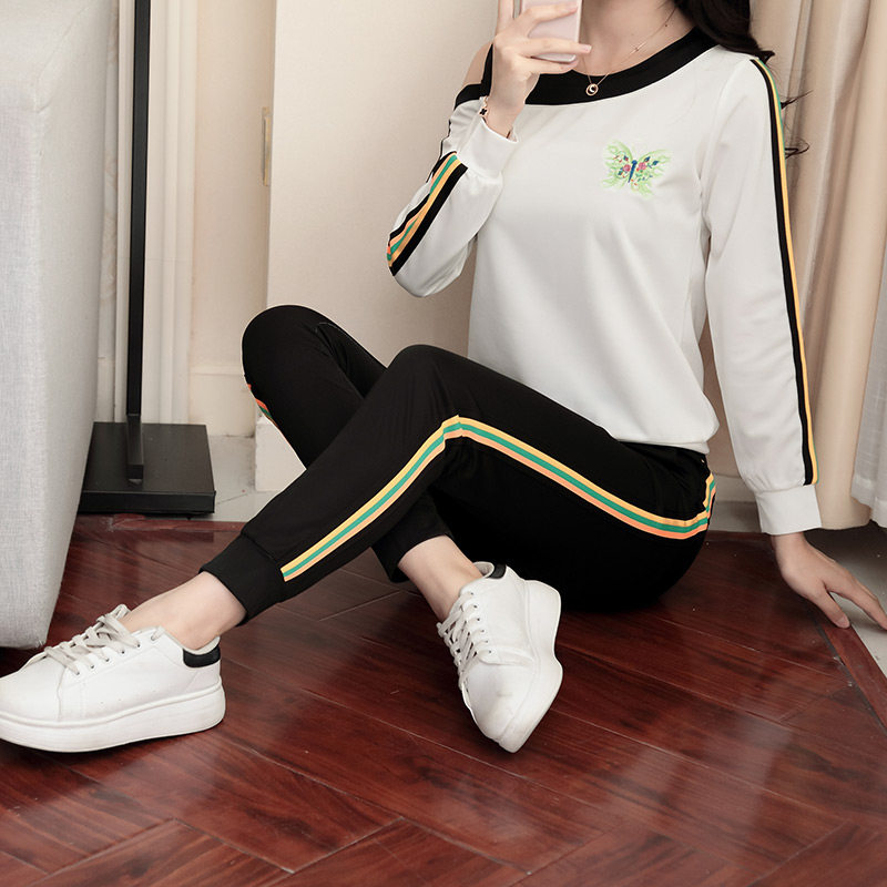 早秋新款运动套装女2017韩版时尚露肩长袖卫衣休闲服两件套春秋潮