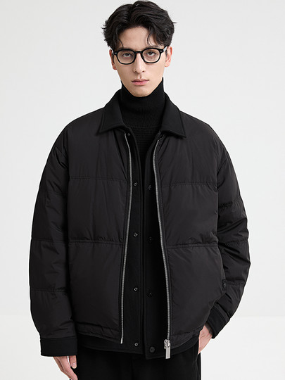 Black Ming Lapel Fake Two-piece Lightweight Down Jacket 2025 Winter New Short Warm Silhouette Bread Jacket