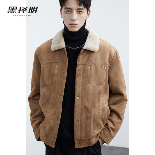 Kurosaki Men's Faux Suede Short Jacket Winter Commuting Loose Casual Thickened Cotton Coat