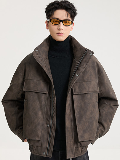 Men's jacket style light down jacket 2025 winter new multi-pocket pu leather motorcycle jacket