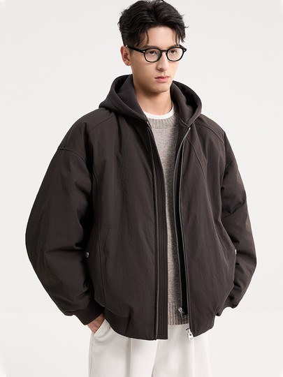 Hooded Jacket Down Jacket Men's 2025 Winter New Casual Loose Warm Fake Two-piece Spliced ​​Jacket